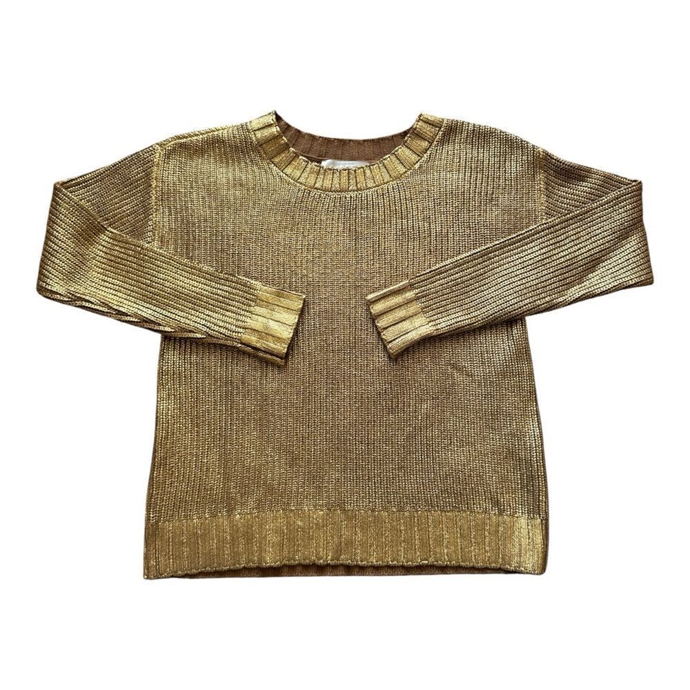 Loft Metallic Gold Women's Crewneck Sweater Liquid Metal Look XXS